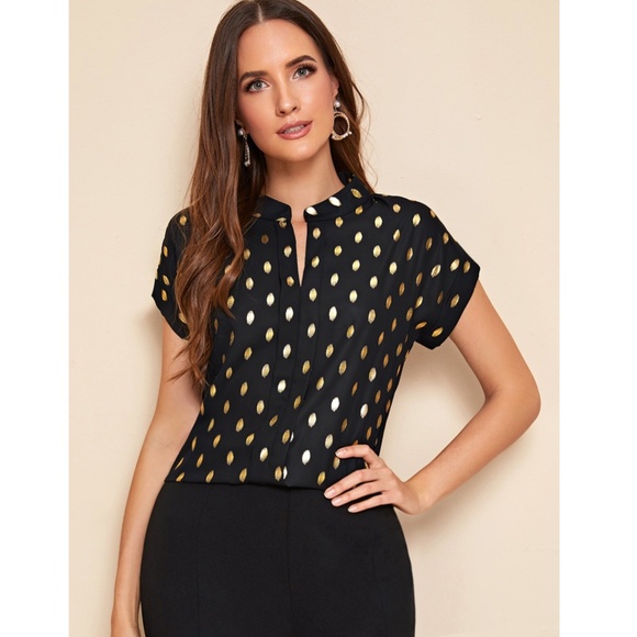 Rouge! Tops - Gold Polka Dot Black Work Top